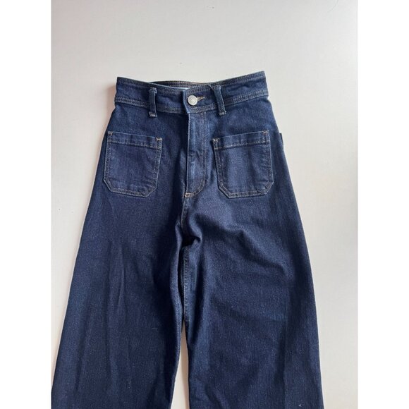 ZARA Patch Pocket Marine Dark Indigo High Rise Wide Leg Jeans, Size 2/24 - Picture 2 of 15